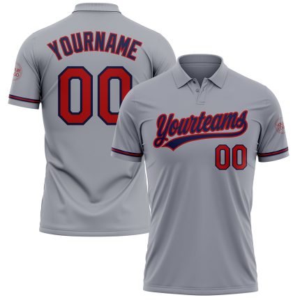 Personalized Performance Vapor Golf Polo Shirt - Gray Red Navy Design Personalized Gray Red-Navy Performance Vapor Golf Polo