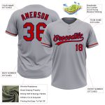 Personalized Softball Jersey Unisex Two-Button Gray Red-Navy Colorful Design Personalized Gray Red-Navy Two-Button Unisex