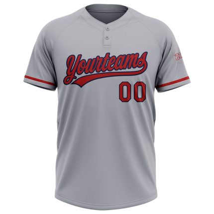 Personalized Softball Jersey Unisex Two-Button Gray Red-Navy Colorful Design Personalized Gray Red-Navy Two-Button Unisex