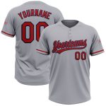 Personalized Softball Jersey Unisex Two-Button Gray Red-Navy Colorful Design Personalized Gray Red-Navy Two-Button Unisex