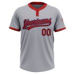 Custom Unisex Softball Jersey with Personalized Name and Number - Gray Red-Navy Two-Button Design Personalized Gray Red-Navy