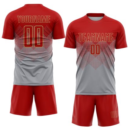 Custom Soccer Uniform Jersey with Name and Number in Gray Red and Old Gold - Personalized Team Wear Personalized Gray Red-Old