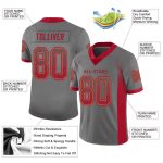 Custom Team Football Jersey - Personalized Gray Red-Orange Drift Mesh with Name and Number Personalized Gray Red-Orange Mesh