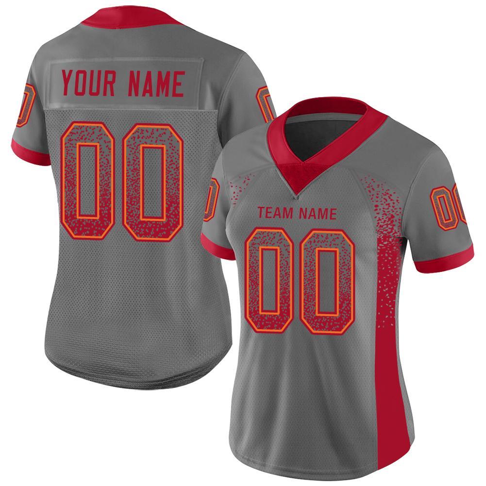 Custom Team Football Jersey - Personalized Gray Red-Orange Drift Mesh with Name and Number Personalized Gray Red-Orange Mesh