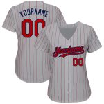 Custom Authentic Baseball Jersey with Personalized Name and Number in Gray and Red Pinstripe Navy Personalized Gray Red Pinstripe