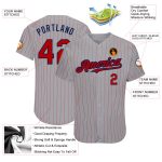 Custom Authentic Baseball Jersey with Personalized Name and Number in Gray and Red Pinstripe Navy Personalized Gray Red Pinstripe