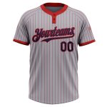 Custom Name Number Unisex Softball Jersey Gray Red Pinstripe Navy Two-Button - Personalized Team Sportswear Personalized