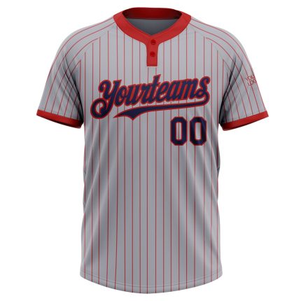 Custom Name Number Unisex Softball Jersey Gray Red Pinstripe Navy Two-Button - Personalized Team Sportswear Personalized