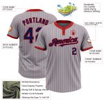 Custom Name Number Unisex Softball Jersey Gray Red Pinstripe Navy Two-Button - Personalized Team Sportswear Personalized