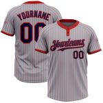 Custom Name Number Unisex Softball Jersey Gray Red Pinstripe Navy Two-Button - Personalized Team Sportswear Personalized