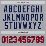 Custom Personalized Baseball Jersey - Gray Red Pinstripe, Red-Navy, Team Name & Number Personalized Gray Red Pinstripe Red-Navy