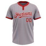 Custom Name and Number Unisex Softball Jersey - Gray Red Pinstripe Two-Button Design Personalized Gray Red Pinstripe White