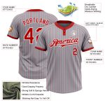 Custom Name and Number Unisex Softball Jersey - Gray Red Pinstripe Two-Button Design Personalized Gray Red Pinstripe White