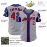 Custom Authentic Baseball Jersey with 3 Colors Arm Shapes - Personalized Gray Red-Royal Team Name and Number Personalized