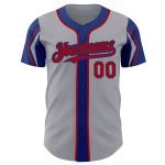 Custom Authentic Baseball Jersey with 3 Colors Arm Shapes - Personalized Gray Red-Royal Team Name and Number Personalized