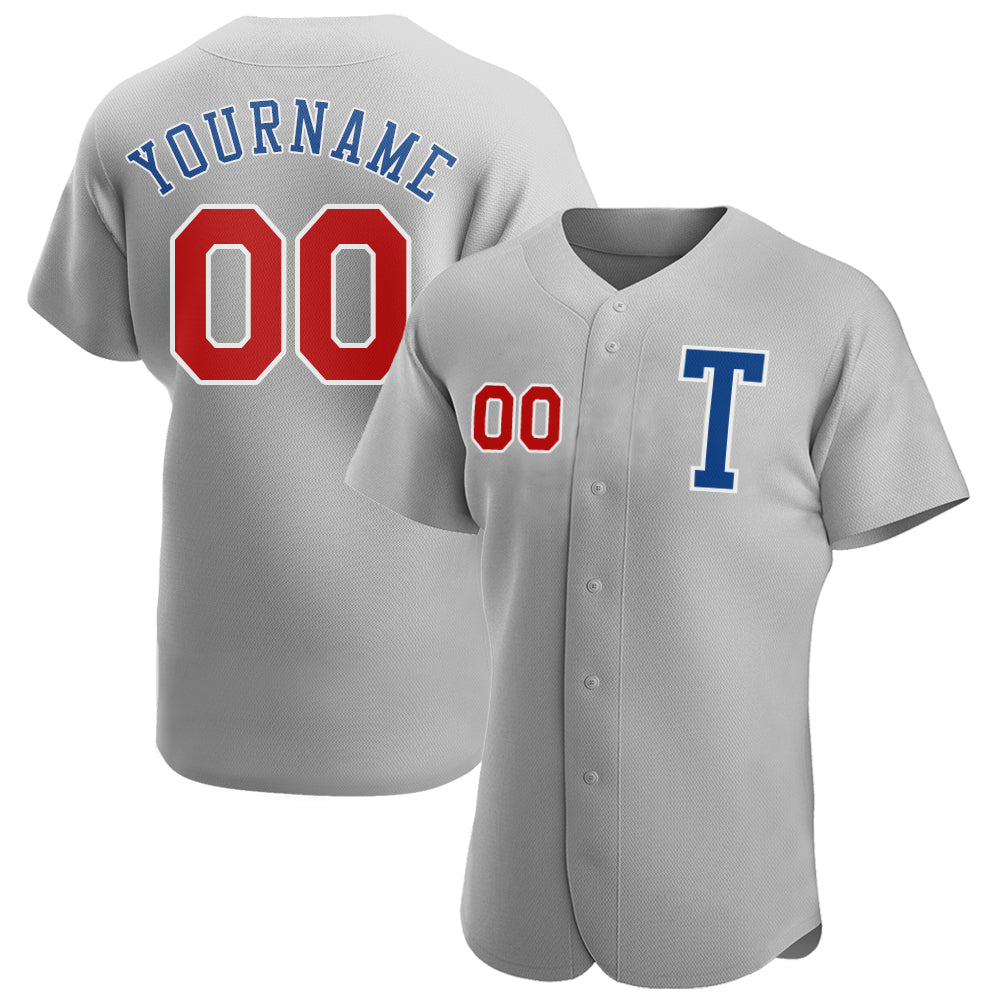 Custom Name and Number Personalized Authentic Baseball Jersey - Gray Red-Royal Personalized Gray Red-Royal Authentic Baseball