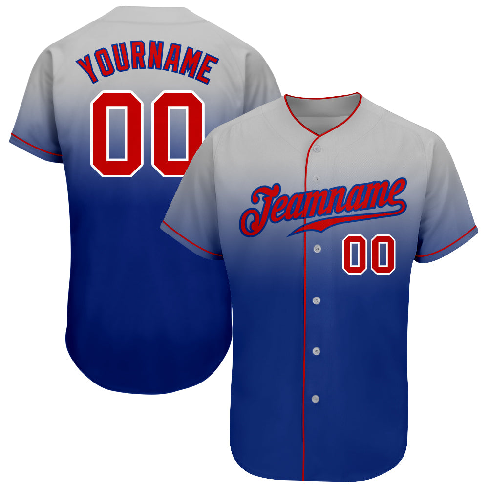 Custom Name Number Authentic Fade Baseball Jersey Red Gray Royal Fashion Personalized Gray Red-Royal Authentic Fade Fashion