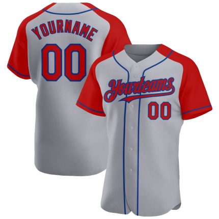 Custom Name and Number Personalized Baseball Jersey - Red and Royal Gray Authentic Raglan Sleeves Personalized Gray Red-Royal