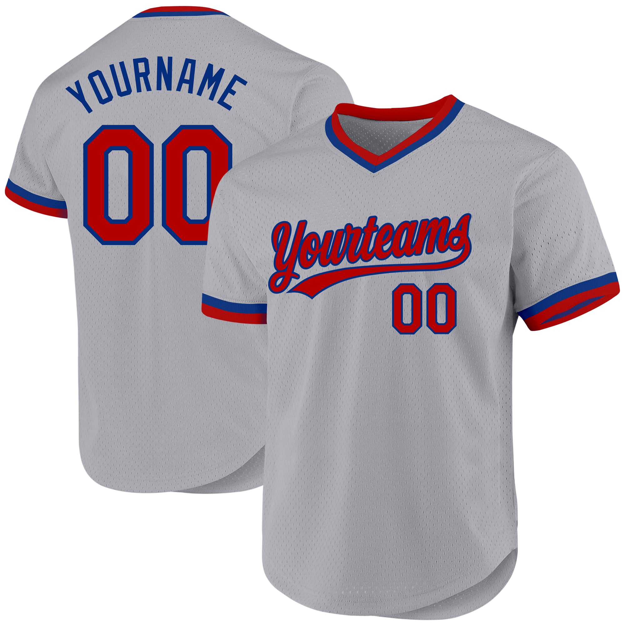 Personalized Authentic Throwback Baseball Jersey - Gray Red-Royal Personalized Gray Red-Royal Authentic Throwback Baseball