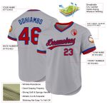 Personalized Authentic Throwback Baseball Jersey - Gray Red-Royal Personalized Gray Red-Royal Authentic Throwback Baseball
