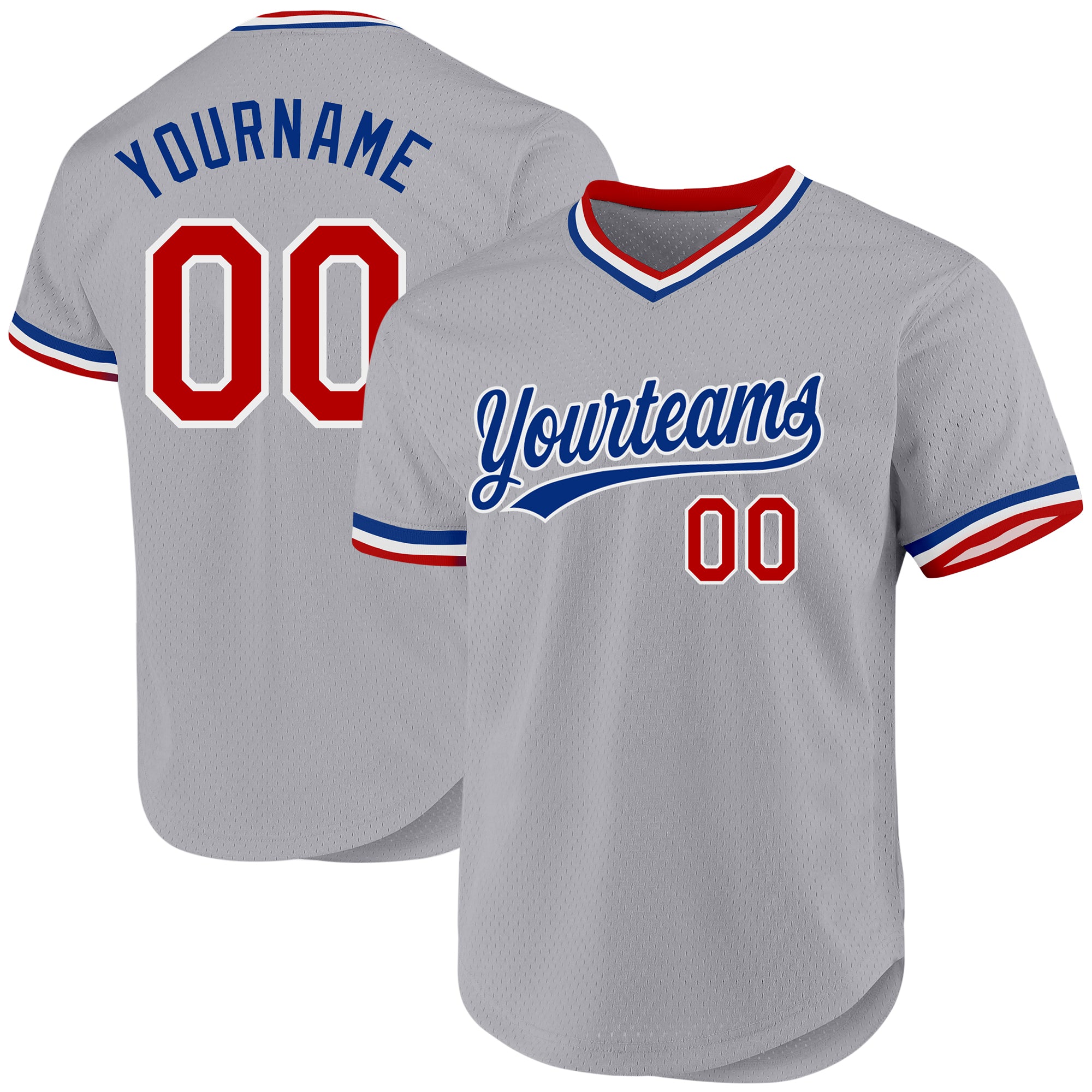 Custom Name Number Red-Royal Gray Authentic Throwback Baseball Jersey - Personalized Team Apparel Personalized Gray Red-Royal