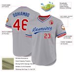 Custom Name Number Red-Royal Gray Authentic Throwback Baseball Jersey - Personalized Team Apparel Personalized Gray Red-Royal