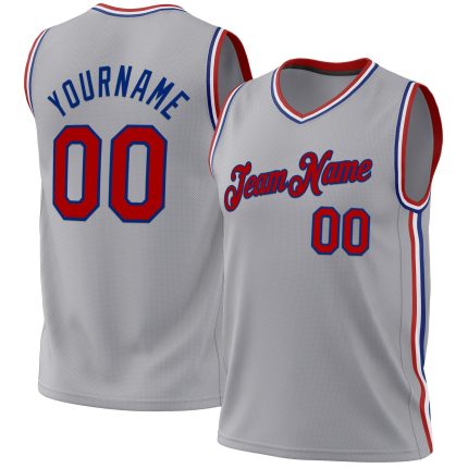 Personalized Red-Royal Gray Authentic Basketball Jersey for Throwback Style Personalized Gray Red-Royal Authentic Throwback