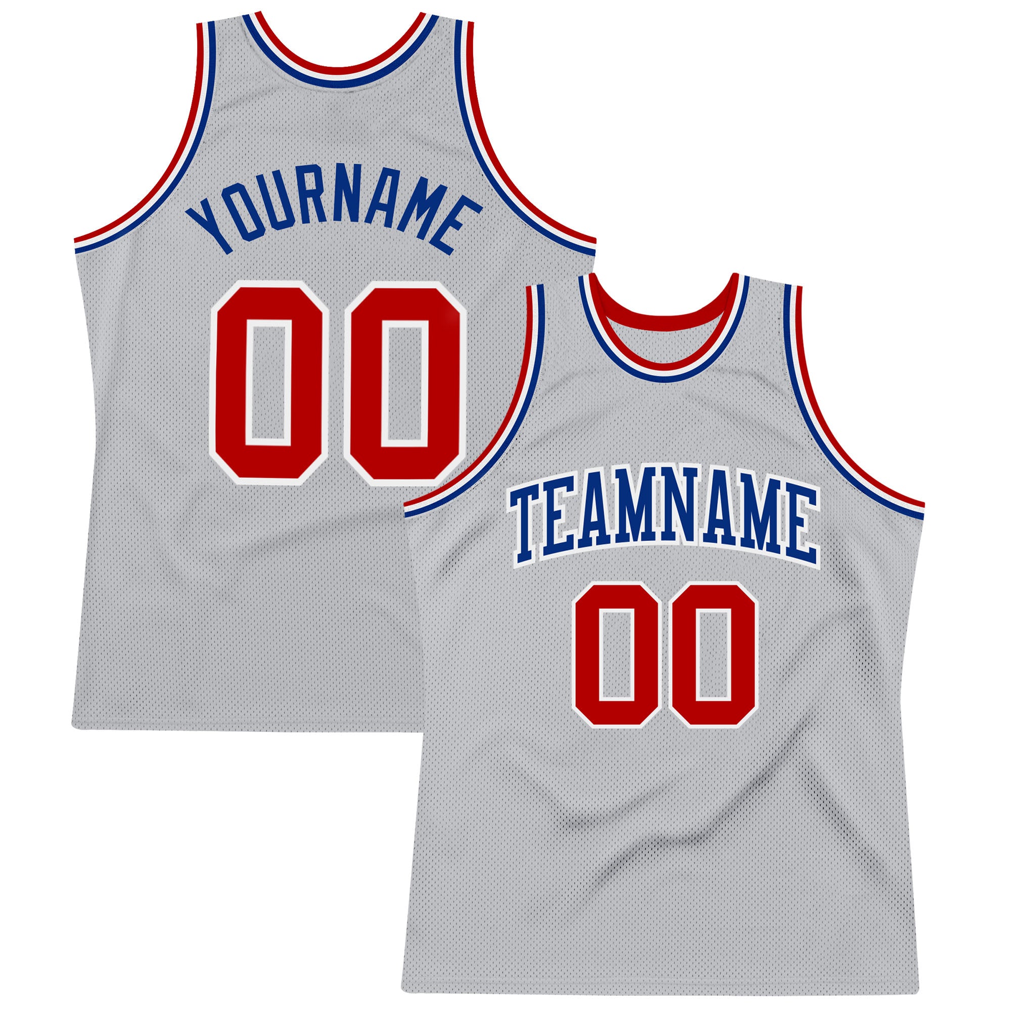 Custom Name and Number Authentic Basketball Jersey - Personalized Gray Red-Royal Throwback Style Personalized Gray Red-Royal