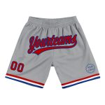 Custom Name and Number Personalized Authentic Basketball Shorts Red Gray Royal Personalized Gray Red-Royal Authentic Throwback