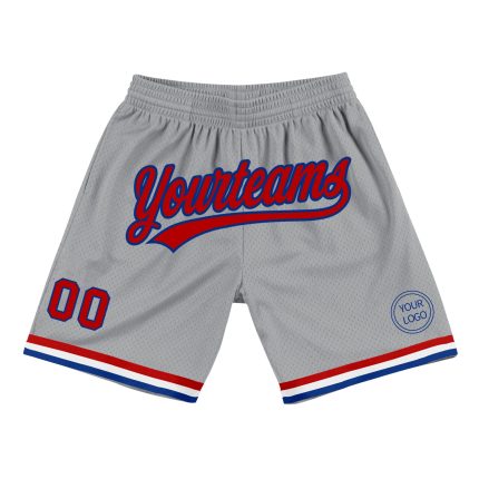 Custom Name and Number Personalized Authentic Basketball Shorts Red Gray Royal Personalized Gray Red-Royal Authentic Throwback