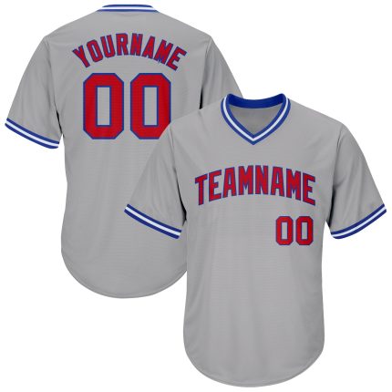 Custom Name and Number Gray Red-Royal Authentic Rib-Knit Baseball Jersey Shirt - Personalized Team Apparel Personalized Gray