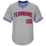 Custom Name and Number Gray Red-Royal Authentic Rib-Knit Baseball Jersey Shirt - Personalized Team Apparel Personalized Gray