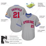 Custom Name and Number Gray Red-Royal Authentic Rib-Knit Baseball Jersey Shirt - Personalized Team Apparel Personalized Gray