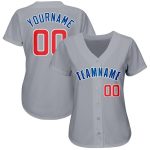 Custom Name and Number Personalized Baseball Jersey in Gray Red-Royal Personalized Gray Red-Royal Baseball Jersey Team Custom