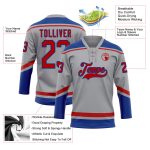 Custom Team Jersey with Name and Number - Personalized Gray and Red-Royal Hockey Lace Neck Jersey Personalized Gray Red-Royal