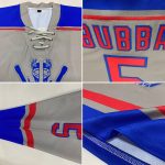 Custom Team Jersey with Name and Number - Personalized Gray and Red-Royal Hockey Lace Neck Jersey Personalized Gray Red-Royal