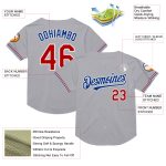 Personalized Authentic Throwback Baseball Jersey Gray Red-Royal Mesh Design Personalized Gray Red-Royal Mesh Authentic Throwback