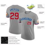 Custom Team Performance T-Shirt with Name and Number - Personalized Gray Red-Royal Personalized Gray Red-Royal Performance