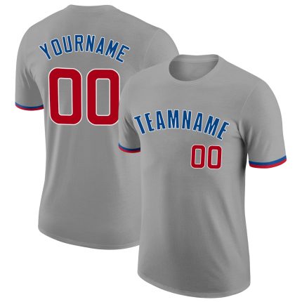 Custom Team Performance T-Shirt with Name and Number - Personalized Gray Red-Royal Personalized Gray Red-Royal Performance