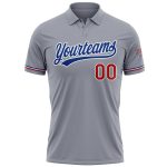 Personalized Performance Vapor Golf Polo Shirt in Gray and Red-Royal Color Personalized Gray Red-Royal Performance Vapor