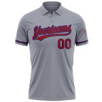 Custom Name Number Golf Polo Shirt Performance Vapor Gray Red-Royal Team Personalized Gray Red-Royal Performance Vapor Golf