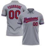 Custom Name Number Golf Polo Shirt Performance Vapor Gray Red-Royal Team Personalized Gray Red-Royal Performance Vapor Golf