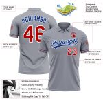 Personalized Performance Vapor Golf Polo Shirt in Gray and Red-Royal Color Personalized Gray Red-Royal Performance Vapor