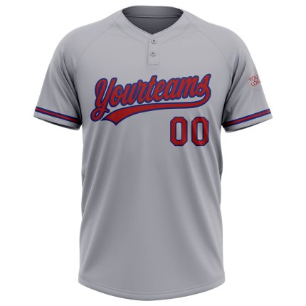 Personalized Two-Button Unisex Softball Jersey in Gray and Red-Royal Personalized Gray Red-Royal Two-Button Unisex Softball