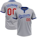 Custom Softball Jersey with Personalized Name & Number - Gray Red-Royal Two-Button Unisex Design Personalized Gray Red-Royal