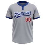 Custom Softball Jersey with Personalized Name & Number - Gray Red-Royal Two-Button Unisex Design Personalized Gray Red-Royal