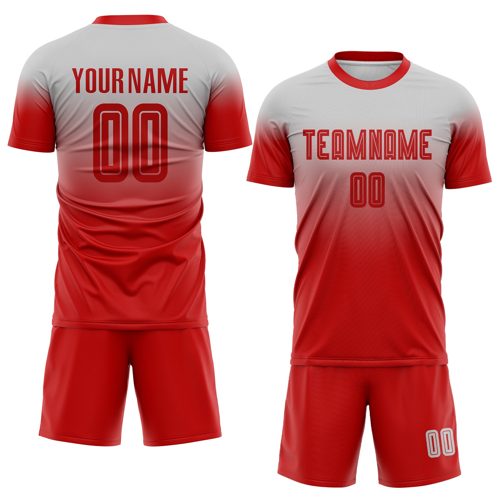 Custom Name Number Soccer Jersey - Personalized Gray Red Sublimation Fade Fashion Uniform Personalized Gray Red Sublimation