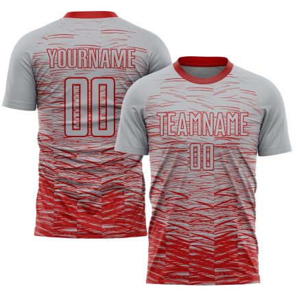 Custom Soccer Jersey with Personalized Name & Number - Gray Red Sublimation Uniform Personalized Gray Red Sublimation Soccer