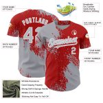 Custom Name and Number 3D Pattern Baseball Jersey in Gray Red-White Abstract Brush Stroke Design Personalized Gray Red-White