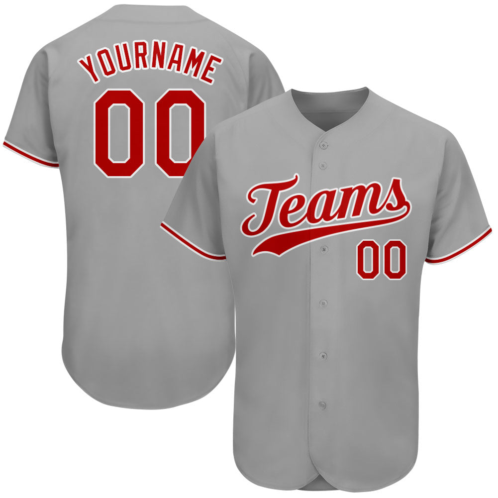 Custom Name Number Personalized Baseball Jersey Gray Red-White Authentic Team Jersey Personalized Gray Red-White Authentic